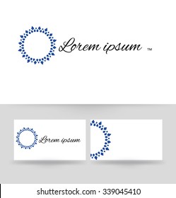 Logo design element with business card template. Floral monogram design template for company. Vector illustration