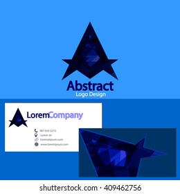 Logo design element with business card template editable, blue abstract letter A icon, name card, vector illustration