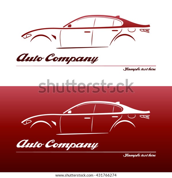Logo design element with business card\
template on white and red background. Car, speed, sports car,\
sedan. Vector\
illustration.