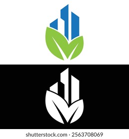 logo design element Eco building logo Real estate Green Real estate building  Home logo  leaf logo skyscraper graphic design vector template