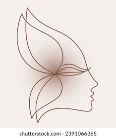 Logo design element. Female face profile with butterfly wings. Feminine concept illustration. Flat style design stock sketch. International Women's Day concept for card, poster, banner and other users