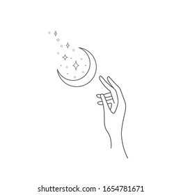 Elemento de diseño de logotipo con Luna y mano. Tatuaje también.