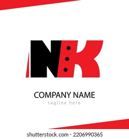 logo design Element NK. Logo Emblem Monogram NK. Logo with Black and red Letter. Vector on white background.