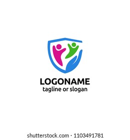 Logo design element related of hand to protect. Care symbol