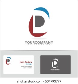 Logo design element with two business cards. Letter D vector logo symbol in the red & blue circle. Vector template for your design