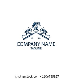 Logo design with elements of fishing tools and fish