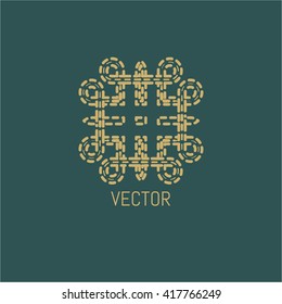 Logo design elements. Linear Gold emblem on a colorful background. Logo template for Cafe, Hotel, Heraldic, Restaurant, Boutique. logo design for business