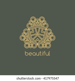 Logo design elements. Linear Gold emblem on a colorfull background. Logo template for Cafe, Hotel, Heraldic, Restaurant, Boutique. logo design for business