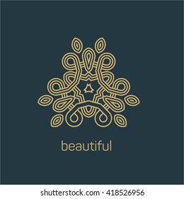 Logo design elements. Linear Gold emblem on a colorfull background. Logo template for Cafe, Hotel, Heraldic, Restaurant, Boutique. logo design for business