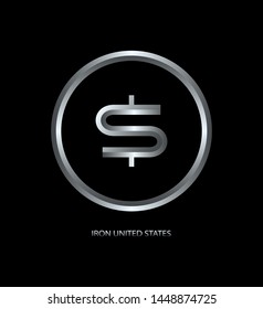Logo design, emblems. Money badge for applications, web sites and business industry. Metal abstract contour. Iron or silver American coin on a black background. Concept - Iron America. Vector. Dollar