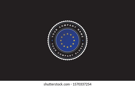 logo design with European Union concept in circle. Blue Badge Vintage and premium