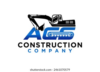 Logo design of an excavator at a construction site with the initials letters ACS