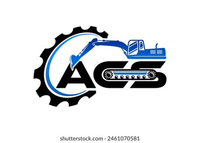 Logo design of an excavator at a construction site with the initials letters ACS