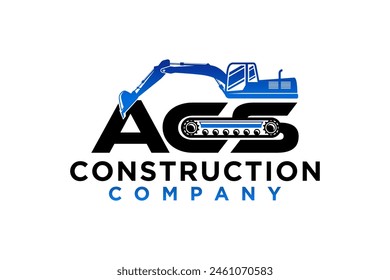 Logo design of an excavator at a construction site with the initials letters ACS