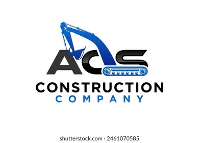 Logo design of an excavator at a construction site with the initials letters ACS