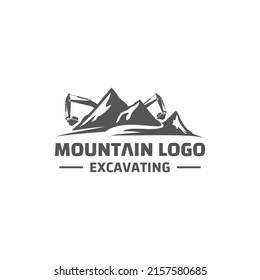 logo design excavator  mountain symbol vector. for contractor, mining work, roadworks