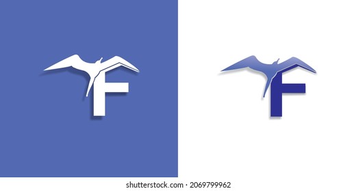 Diseño de logotipo F y azul pájaro simple