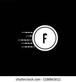 Logo design of F in coin vector for crypto currency, block chain and technology. Minimal awesome trendy professional logo design template on black background.