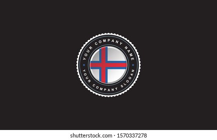 logo design with Faroe Island concept in circle. White,Red and Blue Badge Vintage and premium