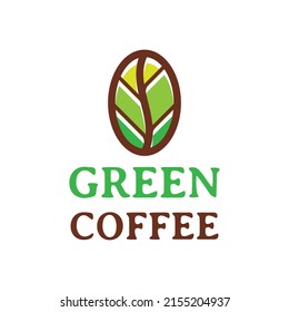 the logo design features a coffee bean that looks like a leaf. green nature coffee logo concept