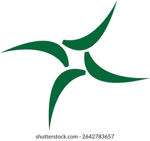 O design do logotipo apresenta quatro formas estilizadas, curvas e pontiagudas dispostas em uma simetria rotacional, assemelhando-se a um cata-vento ou uma hélice de quatro pás.