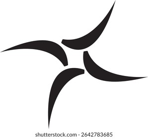 O design do logotipo apresenta quatro formas estilizadas, curvas e pontiagudas dispostas em uma simetria rotacional, assemelhando-se a um cata-vento ou uma hélice de quatro pás.