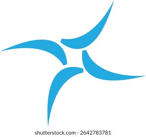 O design do logotipo apresenta quatro formas estilizadas, curvas e pontiagudas dispostas em uma simetria rotacional, assemelhando-se a um cata-vento ou uma hélice de quatro pás.