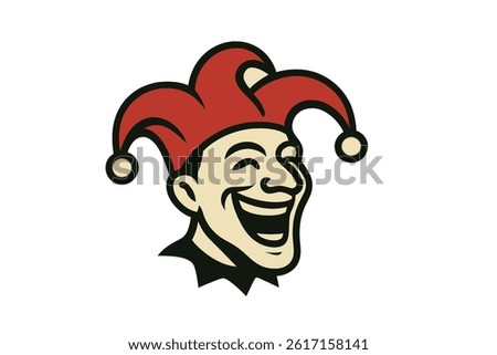 The logo design features a jester head with a vector illustration, incorporating flat colors and simple shapes, and the JoKeR's face is depicted as laughing while wearing the classic red hat