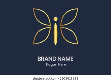 a logo design featuring a beauty butterfly. The design includes a gold butterfly inside a circle and is created using a simple minimalist line art monoline style. The logo is presented as a design win