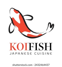 Un diseño de logo con un pez koi de pincelada para un restaurante de cocina japonesa.