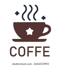 A logo design featuring a coffee cup and a star, created using the Helvetica and Courier fonts.