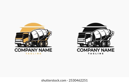 A logo design featuring a concrete mixer truck, representing a construction company.