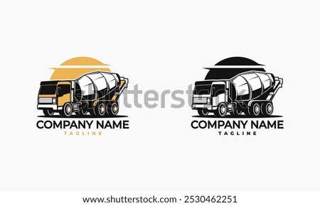 A logo design featuring a concrete mixer truck, representing a construction company.