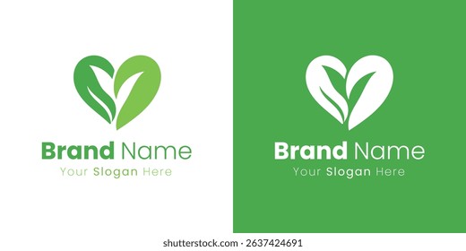 Logo Design Featuring a Green Heart Shape Formed by Leaves for Vegan Brand