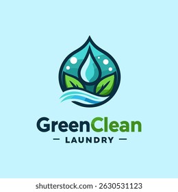 Logo design featuring green leaves and clean laundry items for greenclean laundry service. Perfect for branding materials and marketing campaigns.