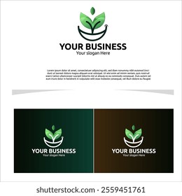 logo design featuring growing leaves, modern and clean style, there is a smile symbol, vector logo template