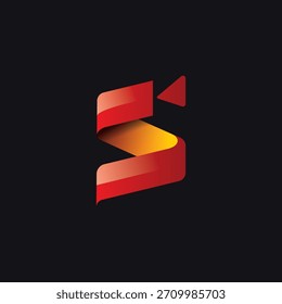 diseño de logotipo con la letra 'S' formada creativamente por una cinta de gradiente rojo continua y fluida. El interior de la cinta revela un degradado naranja y amarillo brillante y cálido.