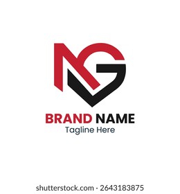 A logo design featuring the letters n and g in red and black with brand name and tagline below it