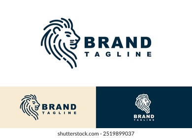 Design de logotipo com um desenho em linha de uma cabeça de leão para uma empresa