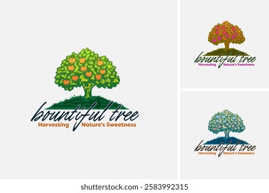 Logo design featuring a lush, bountiful tree symbolizing growth, nature, and abundance for a company named Bountiful Tree. Perfect for branding materials. EPS layered vector