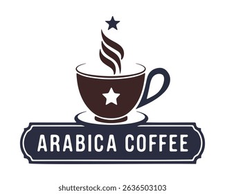 A logo design featuring the name Arabica, incorporating stars and stylized typography for a coffee shop brand.