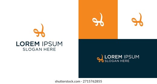 Logo design featuring a scissor icon with modern typography and versatile color options for business branding