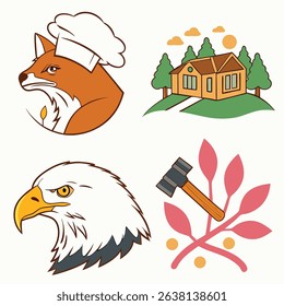 A logo design featuring a set of animal logos including a lion, eagle, fox, wolf, and other animals, ideal for branding purposes.
