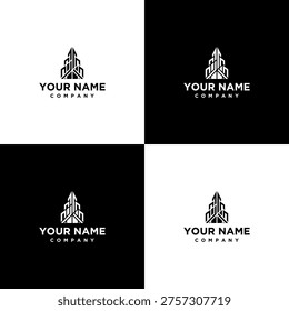 A logo design featuring a stylized building with the words 'Your Name Company'
