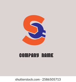 logo design featuring a stylized letter "S" that cleverly incorporates the silhouette of a wrench.