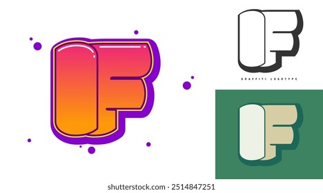 IF logo design for festival or party. Initial letter i and f in graffiti style. Creative modern lettering company name of font typography. Kids trendy logotype or identity. Vector illustration.