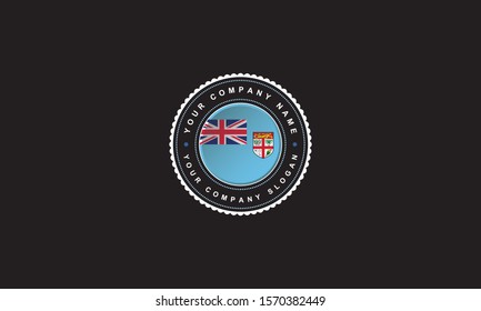 logo design with Fiji concept in circle. Blue Badge Vintage and premium