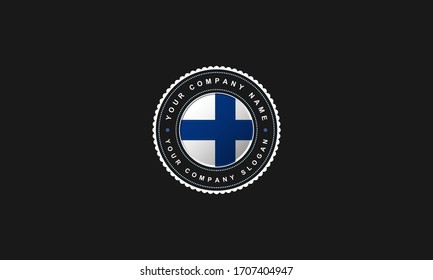 Logo-Design mit Finnischem Konzept im Kreis. Blaue und weiße Vintage und Premium