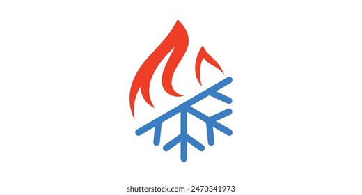 logo design of fire and snowflakes, cooling, heating. logo design template, icon, vector, symbol, creative, idea.