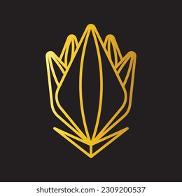 diseño de logotipo de cinco florecientes tulipanes con estilo de línea dorada
